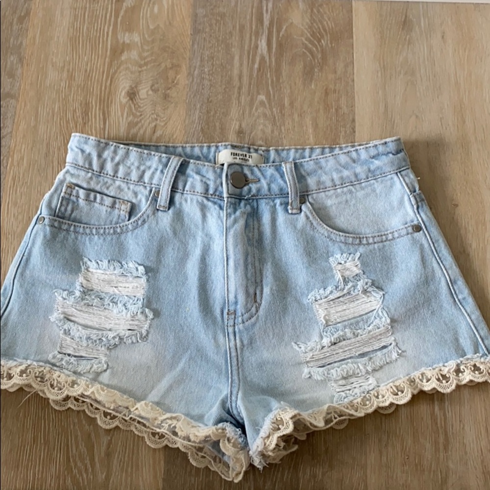 Forever 21 Lace Distressed High Rise Shorts